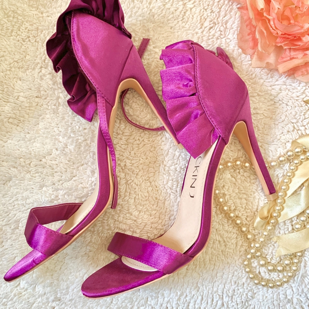 Purple Ruffled Ankle Strap Sandal Worn Once